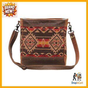 Western Leather Shoulder Bag Upcycled Canvas Crossbody Pouch Chic Everyday